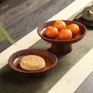 Plateau à fruits haut en bambou, plateau à thé en noyer de style japonais, panier à fruits tressé à la main, plateau de collations pour le thé de Bouddha - Product Image 2