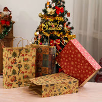 Noël Rouge Brun Bolsas De Papel Logo Personnalisé Impression Cadeau Bonbons Poignée Shopping Sacs En Papier Kraft pour Emballage
