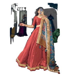 Vêtements de mariage en soie Chinon Elegant Lehenga Choli avec Dupata pour les mariées - Product Image 1