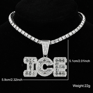 Hip Hop Icy Bling Collier Bijoux Hommes Iced Out Plaqué Or Strass Diamant ICE Lettres Pendentif Avec Chaîne À Maillons De Tennis - Product Image 6
