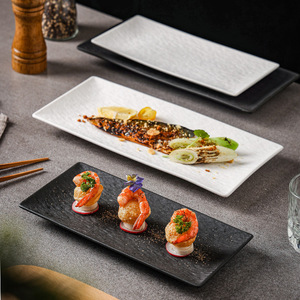 <span class=keywords><strong>Plateau</strong></span> <span class=keywords><strong>de</strong></span> service rectangulaire en porcelaine <span class=keywords><strong>de</strong></span> style Japandi, écologique, noir et blanc, pour restaurant - Vaisselle - Product Image 1