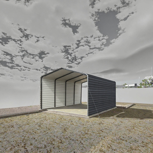 Abri de voiture préfabriqué en métal, garage en acier avec parois latérales fermées, toit plat pour stationnement extérieur - Product Image 3