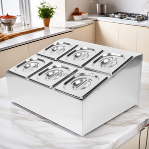 Contenedor de Alimentos de Acero Inoxidable para Buffet, 6 Compartimentos, Soporte para Bandeja GN, Superficie Pulida Espejo, para Servicio de Restaurante - Product Image 1