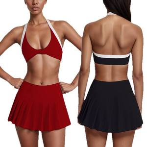 DCK-1075 женские быстросохнущие Плиссированные Теннисные платья, комплект Противоскользящих леггинсов для бега, спортзала, дышащий спортивный костюм - Product Image 5