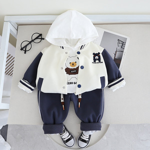 Alta qualidade três peças de algodão t-shirt set meninos outono esportes urso orelhas roupas alta qualidade ordem mínima 3pcs atacado - Product Image 6