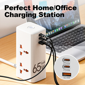 Regleta de Carga Rápida <span class=keywords><strong>GaN</strong></span> de 65W con 4 Tomas de CA, 1 Puerto USB-A, 2 Puertos USB-C, Cable de 2m, Estación de Escritorio, Extensión de Regleta - Product Image 4