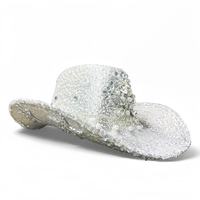Chapeaux de Fête en Gros pour Femmes : Chapeau de Cowboy Argenté Scintillant avec Fleurs, Perles et Strass pour Enterrement de Vie de Jeune Fille, Mariage et Douche Nuptiale