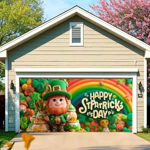 Bannière de porte de garage pour la fête de la Saint-Patrick, grande décoration, avec lutin et arc-en-ciel, personnalisable pour l'extérieur - Product Image 2