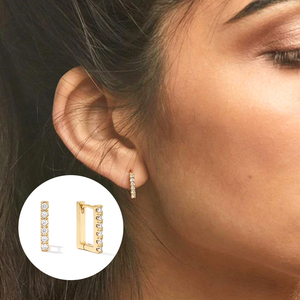 CANNER Simple S925 Boucles d'oreilles huggies carrées en argent sterling en forme de U avec diamants 18k - Product Image 5