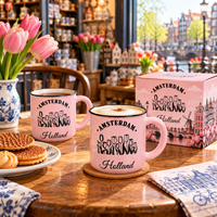 Mug Keramik Tulip Belanda Amsterdam, Cangkir Kopi Enamel Pink Personalisasi, Pemasok untuk Toko Suvenir