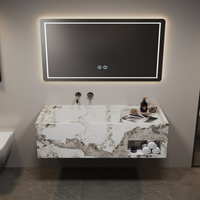 Nouvelle conception de meuble-lavabo de salle de bain en ardoise double couche, nouvelle couleur, avec miroir LED et lavabo en céramique