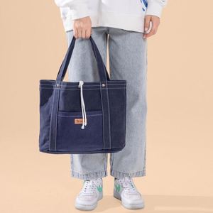 Korean Style Solid Color Vintage Washed Canvas <b>Handbag</b> Large Capacity Women's Single Shoulder Bag Draasher Buckle Closure Summer - Product Image 4