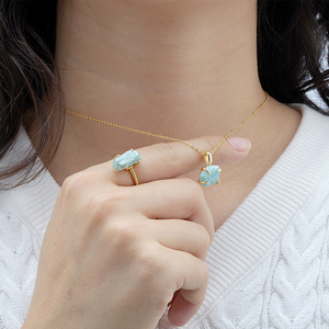 Cao quý đính hôn đám cưới Claw thiết lập ban đầu đá quý Birthstone hình dạng bất thường Amazonite Mặt dây chuyền vòng cổ - Product Image 3