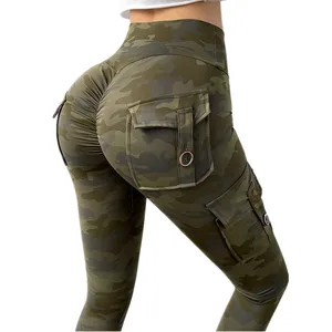 With Pockets Camouflage Fitness Leggings Scrunch Butt Women Tummy Control High Waist Elastic Yoga Pants Gym Squat Workout Tights