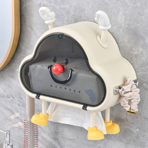 Cloud Shaped Toilet Paper Holder Wall Mounted Creamy White Storage Box With Face Design For Bathroom - Product Image 2