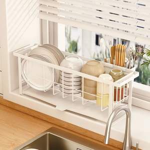 Escurridor de Platos de Doble Nivel para Fregadero de Cocina, Organizador de Almacenamiento con Filtro para Encimera de Borde <span class=keywords><strong>Estrecho</strong></span> - Product Image 3