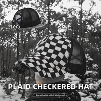 Casquette de pêche haute performance respirante et imperméable à 5 panneaux, en maille à carreaux, imprimée sur mesure, en mousse, réglable