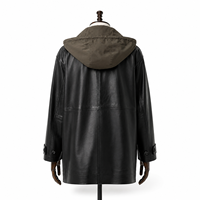 Reversibler Echtleder-Winterparka für Damen, 2-in-1 mit Kapuze, Winddicht, Leder-Windbreaker mit Polyesterfutter, Olivgrün und Schwarz