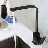 Keran Dapur Stainless Steel 304 Persegi, Keran Mixer Watermark Tapware Hitam Doff Dengan Spout Putar, Pemasangan di Dek