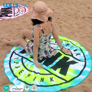 Serviette de <span class=keywords><strong>plage</strong></span> ronde en microfibre de style européen américain réactive imprimée coupe velours bain été usage domestique natation pique-nique tapis de yoga - Product Image 1
