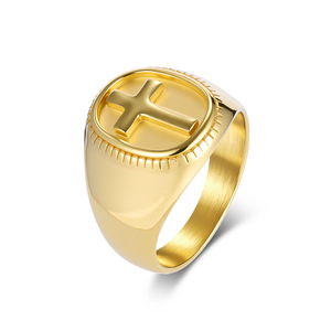 Cross <b>Ring</b> Gold Men's Titanium Steel Geometric Shape Gift Jewelry - Product Image 1