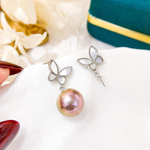 Boucles d'oreilles pendantes en argent S925 avec perles rondes de 9 à 15 mm, accessoire de perles DIY, 21119, pour la mode - Product Image 4