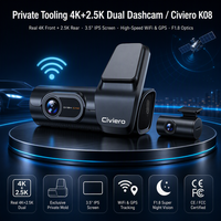 Caméra de tableau de bord double objectif 4K avec caméra arrière 1080P, vision nocturne, suivi GPS, enregistrement en boucle 24/7, caméra WiFi 25MP