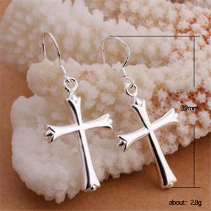 Pendientes Der Wznc Dnue Cross de oro blanco, joyería fina religiosa cristiana unisex E898 - Product Image 4