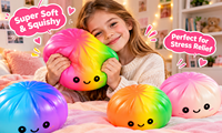 Squishy géant arc-en-ciel de 25 cm en forme de boulette vapeur, jouet sensoriel anti-stress avec cuiseur vapeur