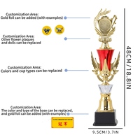 Trophée de gymnastique nationale haut de gamme en gros avec logo personnalisé, feuille d'or, décor remplaçable, style moderne et antique