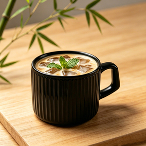 Mug à café en verre rayé de haute qualité avec poignée, tasses à café rondes noires en verre 300 ml pour café, lait et <span class=keywords><strong>eau</strong></span> - Product Image 4