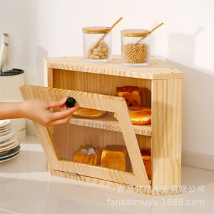 Boîte à pain en bois à double couche avec porte en acrylique pour le rangement du pain et des pâtisseries sur le comptoir de cuisine - Product Image 2