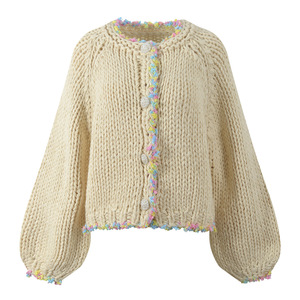 Otoño Invierno nuevo botón <span class=keywords><strong>de</strong></span> una sola botonadura <span class=keywords><strong>de</strong></span> lana <span class=keywords><strong>de</strong></span> punto grueso holgado <span class=keywords><strong>de</strong></span> moda juvenil cuello <span class=keywords><strong>de</strong></span> punto cárdigan suéter abrigo - Product Image 1