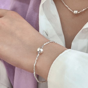 S925 Sterling Silver <b>Ball</b> Clavicle Chain Necklace <b>Bracelet</b> Set Minimalist Design Everyday Wear Fine Chains Jewelry - Product Image 5