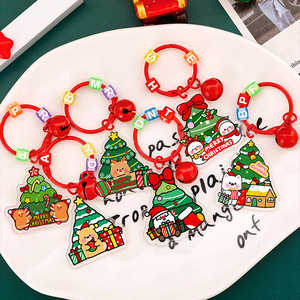 Porte-clés en plastique en forme de cloche de Noël mignonne avec motif de dessin animé, décoration DIY, petit cadeau, pendentif pour clés - Product Image 1