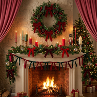 Guirlande de Noël en velours de luxe avec nœuds, vert émeraude et rouge bordeaux, pour fenêtre, fêtes, mariages, anniversaires, Saint-Valentin