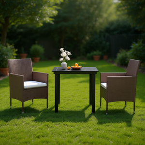 Set da pranzo da giardino marrone a 2 posti con struttura in metallo, resistente alle intemperie, stile contemporaneo - Product Image 2