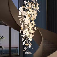 Lustre moderne d'intérieur à longue suspension, design feuilles de Ginkgo, hauteur réglable, éclairage d'escalier haute luminosité MD88222