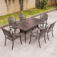 Langlebiger Garten Garten Metall möbel 6-Sitzer Esstisch und Drehstuhl Aluminium guss Patio Set für den Innenhof