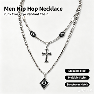 Collar <span class=keywords><strong>Hip</strong></span> <span class=keywords><strong>Hop</strong></span> para Hombre, Colgante <span class=keywords><strong>de</strong></span> Cruz Punk, Cadena Cubana <span class=keywords><strong>de</strong></span> Acero Inoxidable, Joyería Streetwear, Regalo - Product Image 2