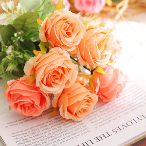 Artificial Rose Bouquet 7 Heads High Simulation <b>Plastic</b> Silk Flowers Wedding Decoration <b>Table</b> Props - Product Image 4