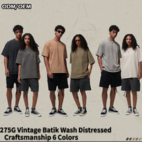 Kaos Pria Kerah Kecil Hitam Oversize 100% Katun Berkualitas Tinggi 275GSM Berat Kain Tebal Sablon Sutra Acid Wash