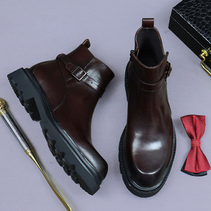 Botas de Trabajo para Hombre, con Cordones en el Tobillo, Impermeables, Antideslizantes, Parte Superior de Cuero Genuino, Suela de Goma, Cosidas a Mano - Product Image 2