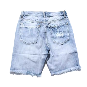 Shorts de mezclilla desgastados de color azul claro para hombre, con dobladillo deshilachado, casuales, de verano, rasgados, de mezclilla suave, de primera calidad. - Product Image 1
