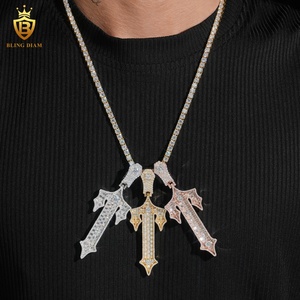 Offre Spéciale – Pendentif Homme Tendance <span class=keywords><strong>en</strong></span> Argent Sterling 925 avec Croix <span class=keywords><strong>Épée</strong></span> et Moissanite, Coupe Ronde, Style Hip Hop, Testeur de Diamant Inclus avec Certificat GRA - Product Image 4