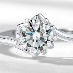 Moissanite - Anel de prata esterlina 925 para mulheres, joia de prata esterlina redonda e branca, com diamantes, moissanite, para noivado, vvs