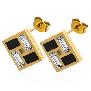 Geometric Square <b>Stud</b> <b>Earrings</b> Gold Tone Zirconia Inlay Bezel Setting Fashion Jewelry - Product Image 1