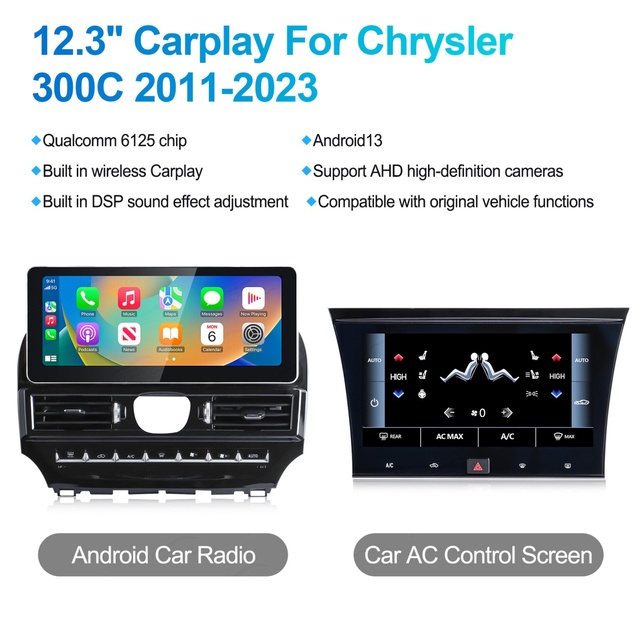 Navihua 12.3'' Android Car Multimedia Stereo for Chrysler 300C 2011 - 2023 with GPS and Climate Panel