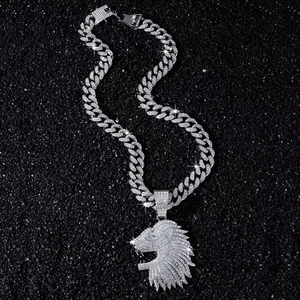 Herren Hip-Hop vergoldeter Strass-Diamant-Bling-Tier-Löwenkopf-Anhänger mit Prong-Kubanischer Halskette - Product Image 3