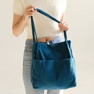 Bolsos Tote de Corduroy Personalizados de Gran Capacidad, Bolsos de Compras con Cierre Magnético Ecológicos para Mujer, Color Sólido, Bordado, Primavera Otoño - Product Image 2
